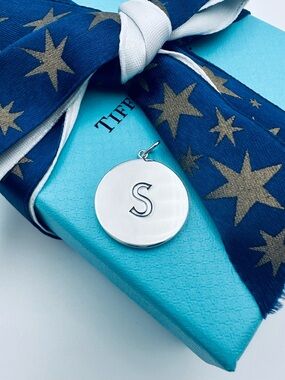 Tiffany & Co. Letter “S” Round Tag Initial Charm in Sterling Silver with Pouch